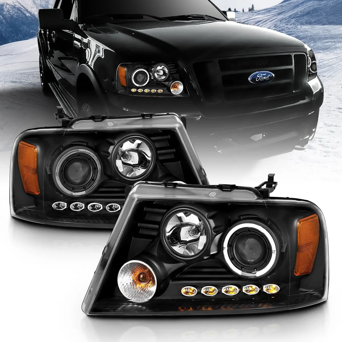 Anzo Usa 111028 Projector Headlight Set W/Halo Fits 04-08 F-150 Mark Lt 1