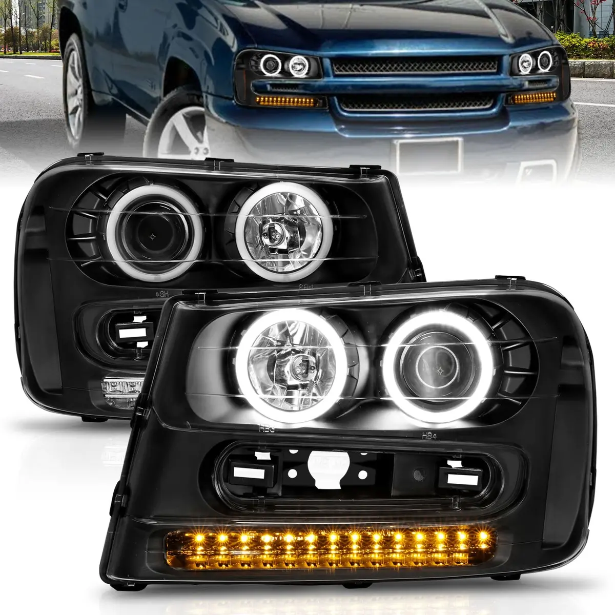 Anzo Usa 111127 Projector Headlight Set W/Halo Fits Trailblazer Trailblazer Ext 1