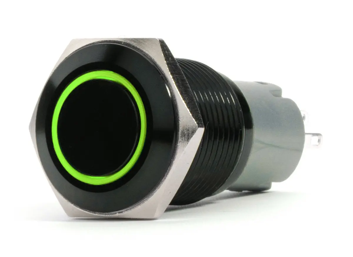 Race Sport Rs-B19mm-Ledg 19Mm Black 2-Position On/Off Switch Green 12V 1