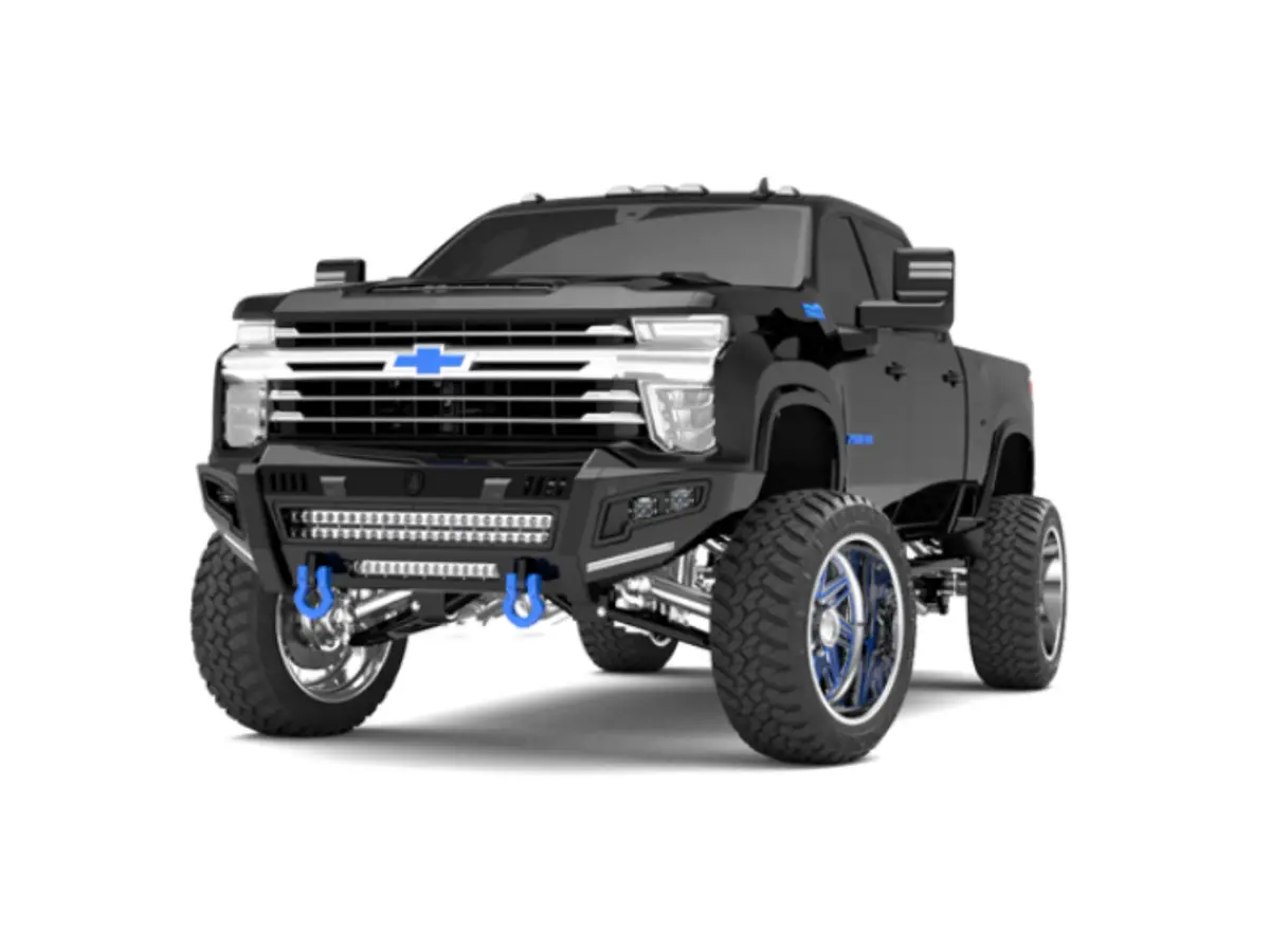 Road Armor Identity Front Bumper Full Kit | Shackle Center Section | Standard End Pods | Beauty Ring - Texture Black 2020-2023 Chevrolet 2500/3500 1